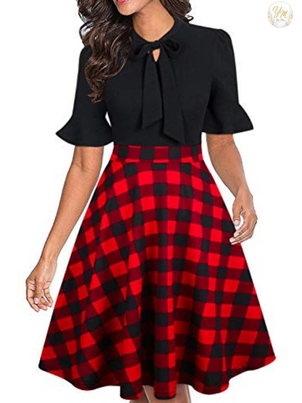 Floral Ruffle Sleeve Fit & Flare Knee-Length Work Dress